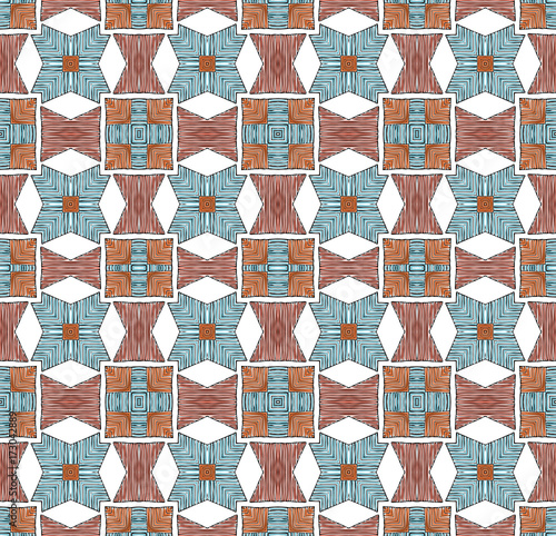 Seamless striped vector pattern. Vintage colored decorative repainting background with tribal and ethnic motifs. Abstract geometric roughly hatched shapes colored with hand drawn brush stokes.