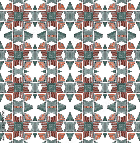 Seamless striped vector pattern. Vintage colored decorative repainting background with tribal and ethnic motifs. Abstract geometric roughly hatched shapes colored with hand drawn brush stokes.