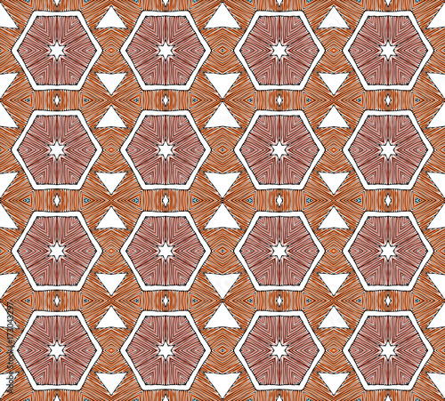 Seamless striped vector pattern. Vintage colored decorative repainting background with tribal and ethnic motifs. Abstract geometric roughly hatched shapes colored with hand drawn brush stokes.