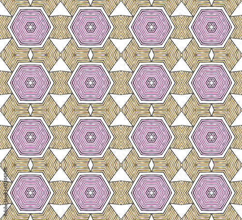 Seamless striped vector pattern. Vintage colored decorative repainting background with tribal and ethnic motifs. Abstract geometric roughly hatched shapes colored with hand drawn brush stokes.