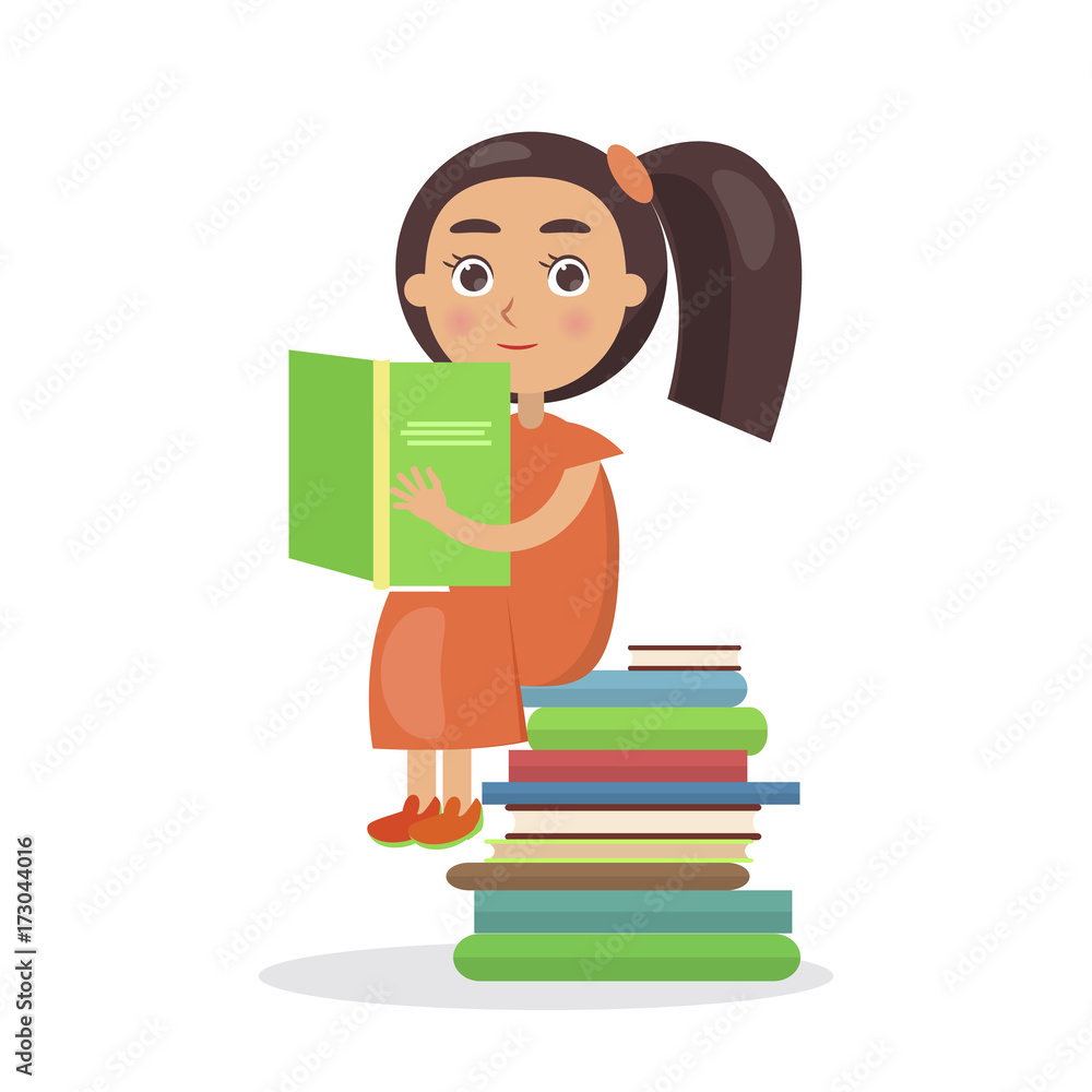 Girl in Orange Dress with open Textbook Vector Girl in Orange Dress with open Textbook Vector