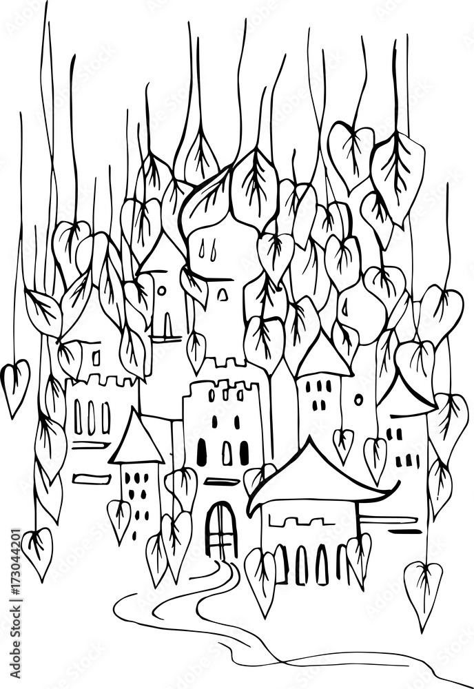 fairy castle of fairies or elves in the autumn foliage
