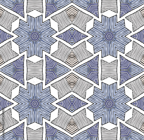Seamless striped vector pattern. Vintage colored decorative repainting background with tribal and ethnic motifs. Abstract geometric roughly hatched shapes colored with hand drawn brush stokes.