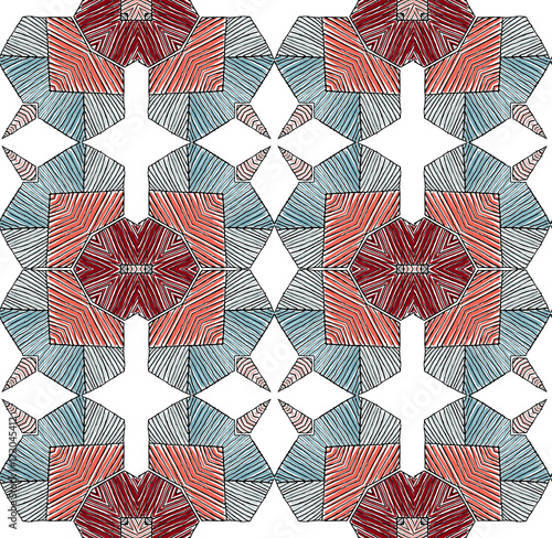 Seamless striped vector pattern. Vintage colored decorative repainting background with tribal and ethnic motifs. Abstract geometric roughly hatched shapes colored with hand drawn brush stokes.