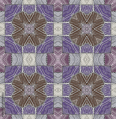 Seamless striped vector pattern. Vintage colored decorative repainting background with tribal and ethnic motifs. Abstract geometric roughly hatched shapes colored with hand drawn brush stokes.