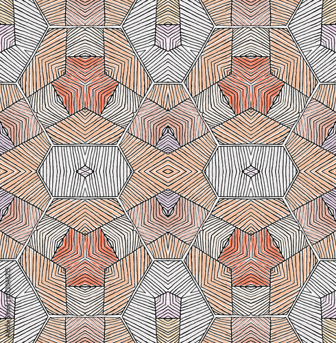 Seamless striped vector pattern. Vintage colored decorative repainting background with tribal and ethnic motifs. Abstract geometric roughly hatched shapes colored with hand drawn brush stokes.