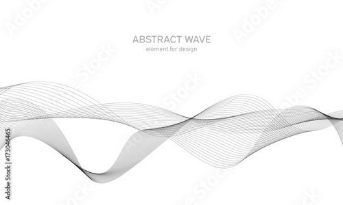 Abstract wave element for design. Digital frequency track equalizer. Stylized line art background. Vector illustration. Wave with lines created using blend tool. Curved wavy line, smooth stripe.