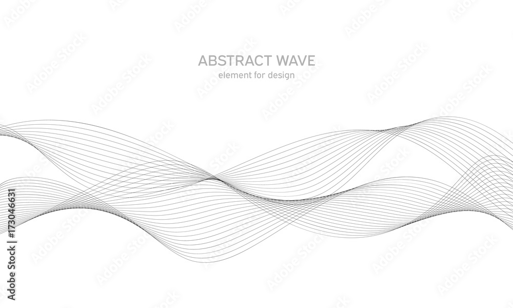 Fototapeta premium Abstract wave element for design. Digital frequency track equalizer. Stylized line art background. Vector illustration. Wave with lines created using blend tool. Curved wavy line, smooth stripe.
