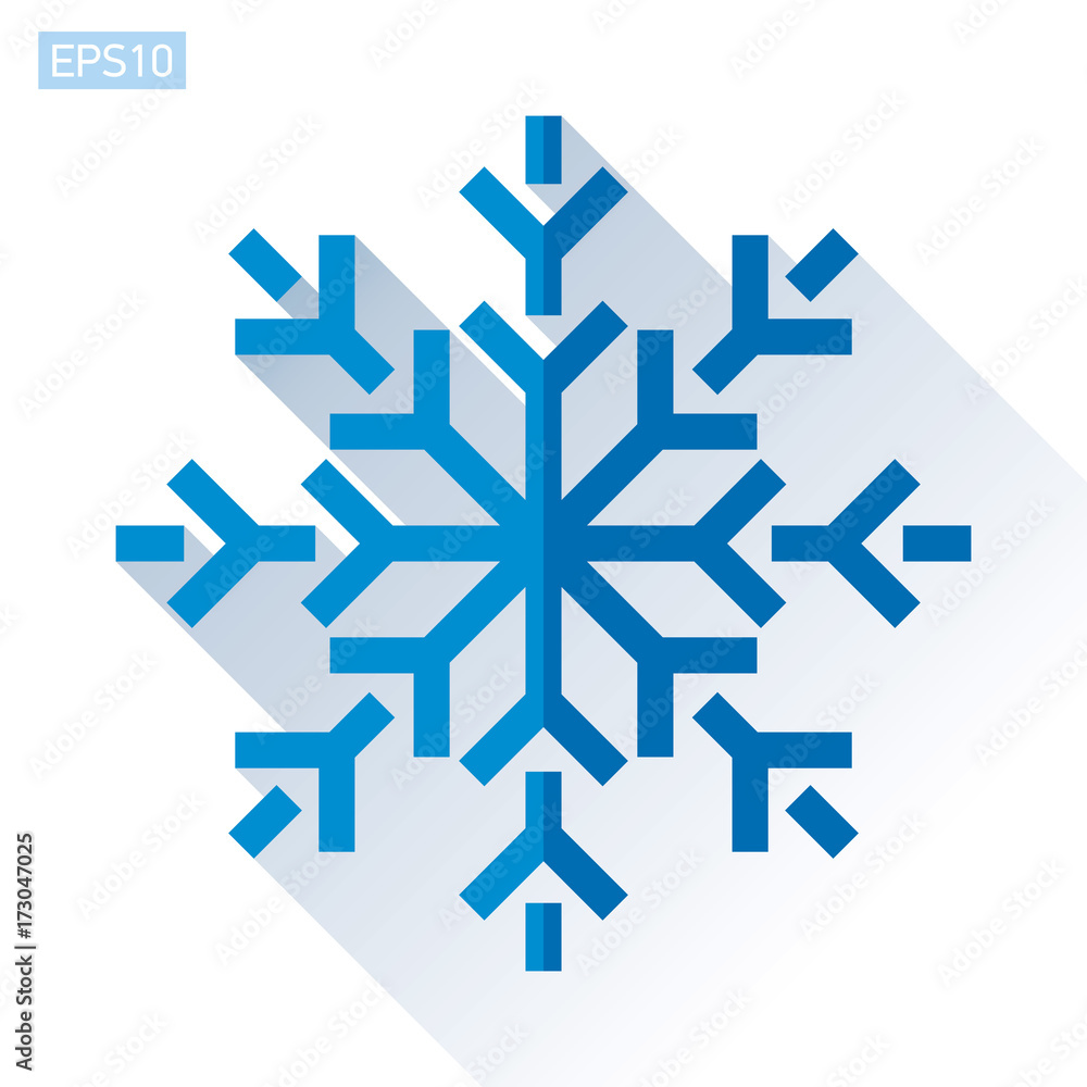 Blue snowflake icon in flat style on white background. Vector winter design element for you Christmas project Blue snowflake icon in flat style on white background. Vector winter design element for you Christmas project
