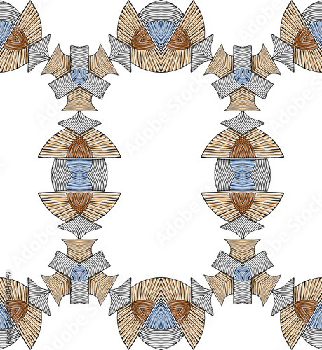 Seamless striped vector pattern. Vintage colored decorative repainting background with tribal and ethnic motifs. Abstract geometric roughly hatched shapes colored with hand drawn brush stokes.