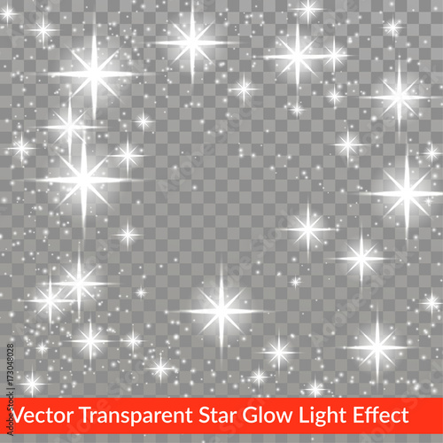 Star glow sparkling light effect isolated over checkered background