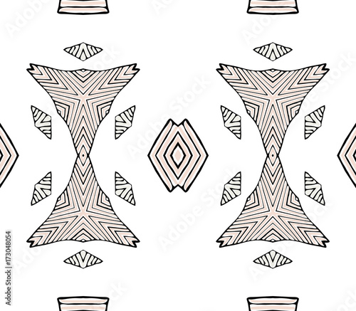 Seamless striped vector pattern. Vintage colored decorative repainting background with tribal and ethnic motifs. Abstract geometric roughly hatched shapes colored with hand drawn brush stokes.