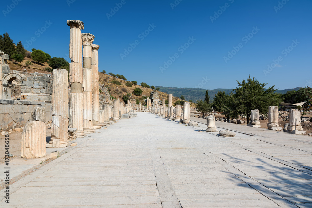 Columns of a typical Roman Basilica in Ephesus, Turkey.