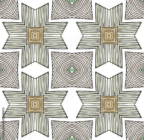Seamless striped vector pattern. Vintage colored decorative repainting background with tribal and ethnic motifs. Abstract geometric roughly hatched shapes colored with hand drawn brush stokes.