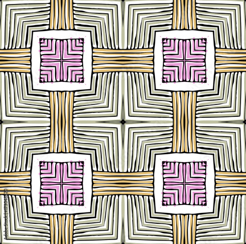 Seamless striped vector pattern. Vintage colored decorative repainting background with tribal and ethnic motifs. Abstract geometric roughly hatched shapes colored with hand drawn brush stokes.