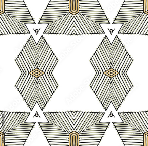 Seamless striped vector pattern. Vintage colored decorative repainting background with tribal and ethnic motifs. Abstract geometric roughly hatched shapes colored with hand drawn brush stokes.