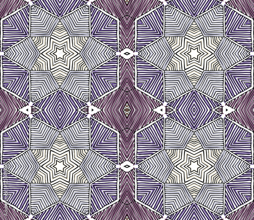 Seamless striped vector pattern. Vintage colored decorative repainting background with tribal and ethnic motifs. Abstract geometric roughly hatched shapes colored with hand drawn brush stokes.