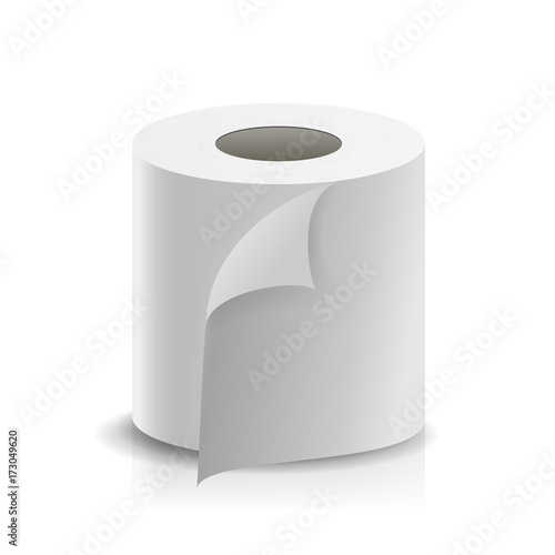 Realistic Paper Roll Vector. Template Blank White Toilet Paper roll Mock Up. Cash Register Tape, Thermal Fax Roll Template Isolated Illustration