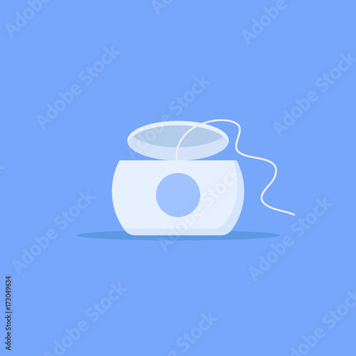 Dental floss isolated on blue background. Flat style icon. Vector illustration.