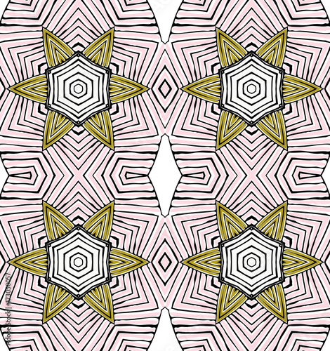 Seamless striped vector pattern. Vintage colored decorative repainting background with tribal and ethnic motifs. Abstract geometric roughly hatched shapes colored with hand drawn brush stokes.