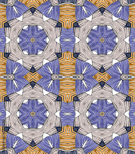 Seamless striped vector pattern. Vintage colored decorative repainting background with tribal and ethnic motifs. Abstract geometric roughly hatched shapes colored with hand drawn brush stokes.