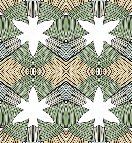 Seamless striped vector pattern. Vintage colored decorative repainting background with tribal and ethnic motifs. Abstract geometric roughly hatched shapes colored with hand drawn brush stokes.
