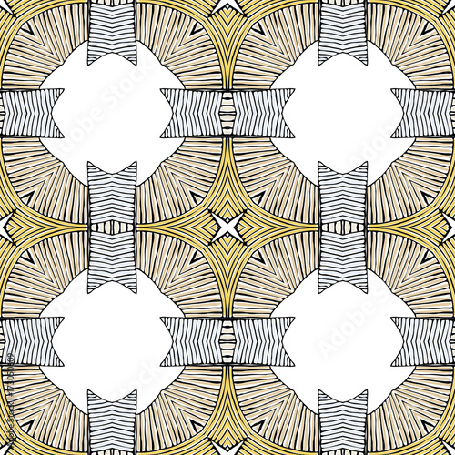 Seamless striped vector pattern. Vintage colored decorative repainting background with tribal and ethnic motifs. Abstract geometric roughly hatched shapes colored with hand drawn brush stokes.