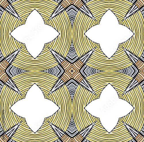 Seamless striped vector pattern. Vintage colored decorative repainting background with tribal and ethnic motifs. Abstract geometric roughly hatched shapes colored with hand drawn brush stokes.