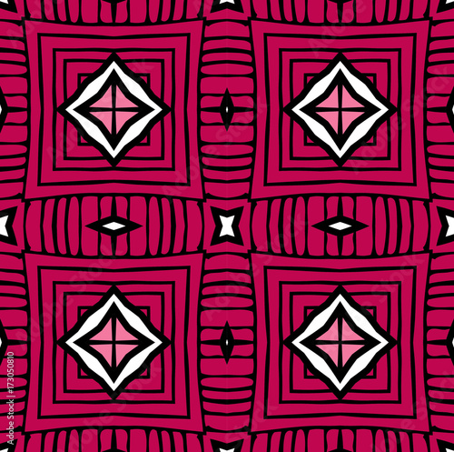 Seamless striped vector pattern. Vintage colored decorative repainting background with tribal and ethnic motifs. Abstract geometric roughly hatched shapes colored with hand drawn brush stokes.