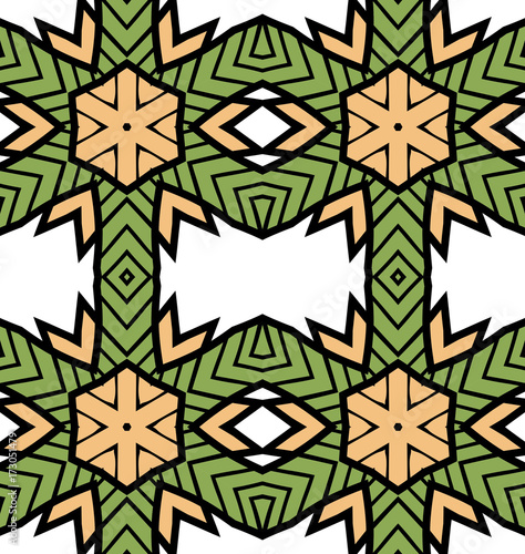 Seamless striped vector pattern. Vintage colored decorative repainting background with tribal and ethnic motifs. Abstract geometric roughly hatched shapes colored with hand drawn brush stokes.