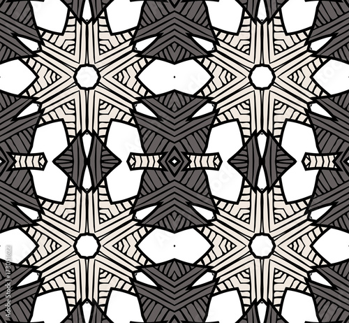 Seamless striped vector pattern. Vintage colored decorative repainting background with tribal and ethnic motifs. Abstract geometric roughly hatched shapes colored with hand drawn brush stokes.