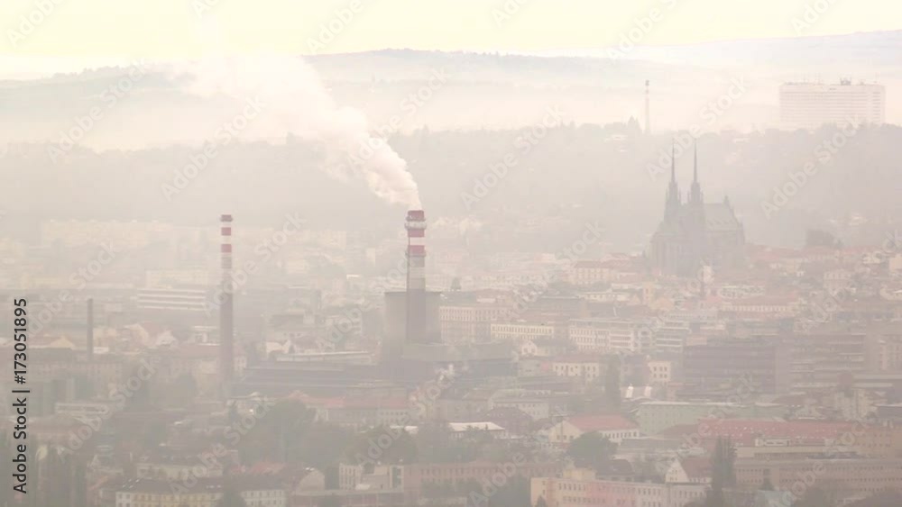 Smog in Brno, dust in the air, calamity serious situation Smog in Brno, dust in the air, calamity serious situation