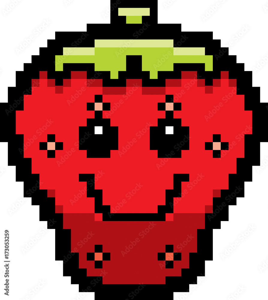 Smiling 8-Bit Cartoon Strawberry Smiling 8-Bit Cartoon Strawberry