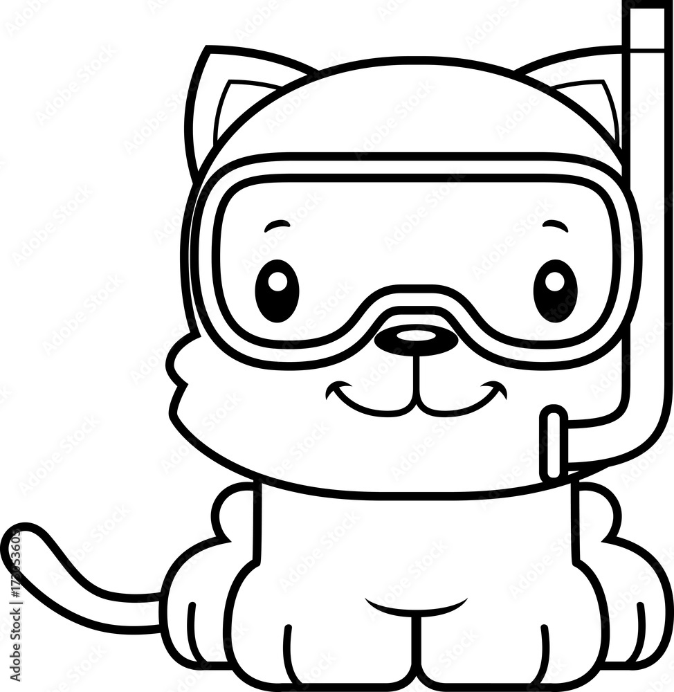 Cartoon Smiling Snorkeler Kitten Cartoon Smiling Snorkeler Kitten