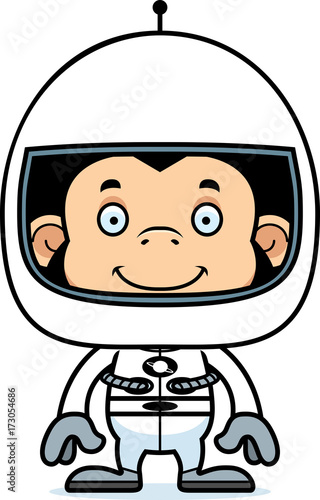 Cartoon Smiling Astronaut Chimpanzee