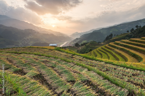 Beautiful landscape rice fields on terraced of Mu Cang Chai