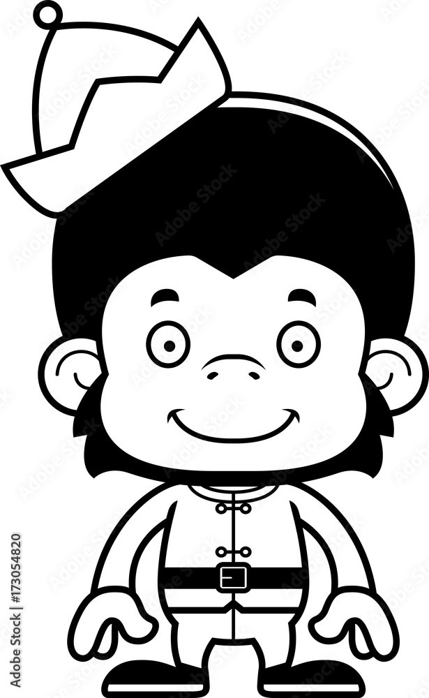 Cartoon Smiling Xmas Elf Chimpanzee Cartoon Smiling Xmas Elf Chimpanzee