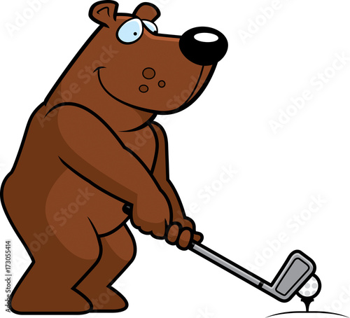 Cartoon Bear Golfing