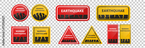 Vector realistic isolated signs for Earthquake warning for decoration on the transparent background.