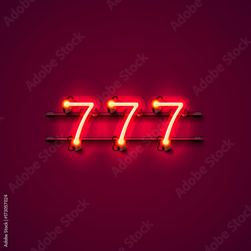 Casino 777 neon signboard, Winner triple sevens, Casino jackpot icon, lucky number, Vector illustration