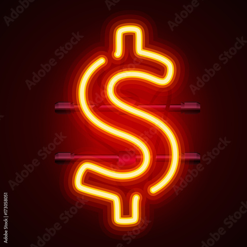 Neon dollar sign, Banner city Vector illustration