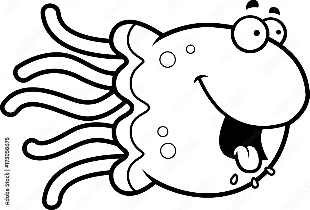 Fototapeta premium Hungry Cartoon Jellyfish