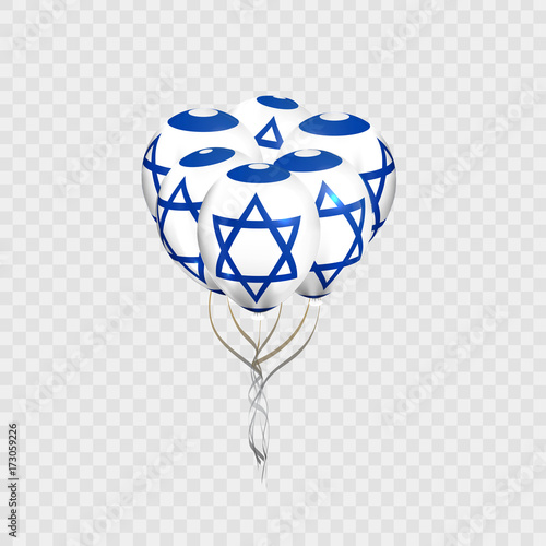 Vector realistic isolated balloons with Israel flag for decoration and covering on the transparent background. Concept of Happy Shana Nova and Independence Day.