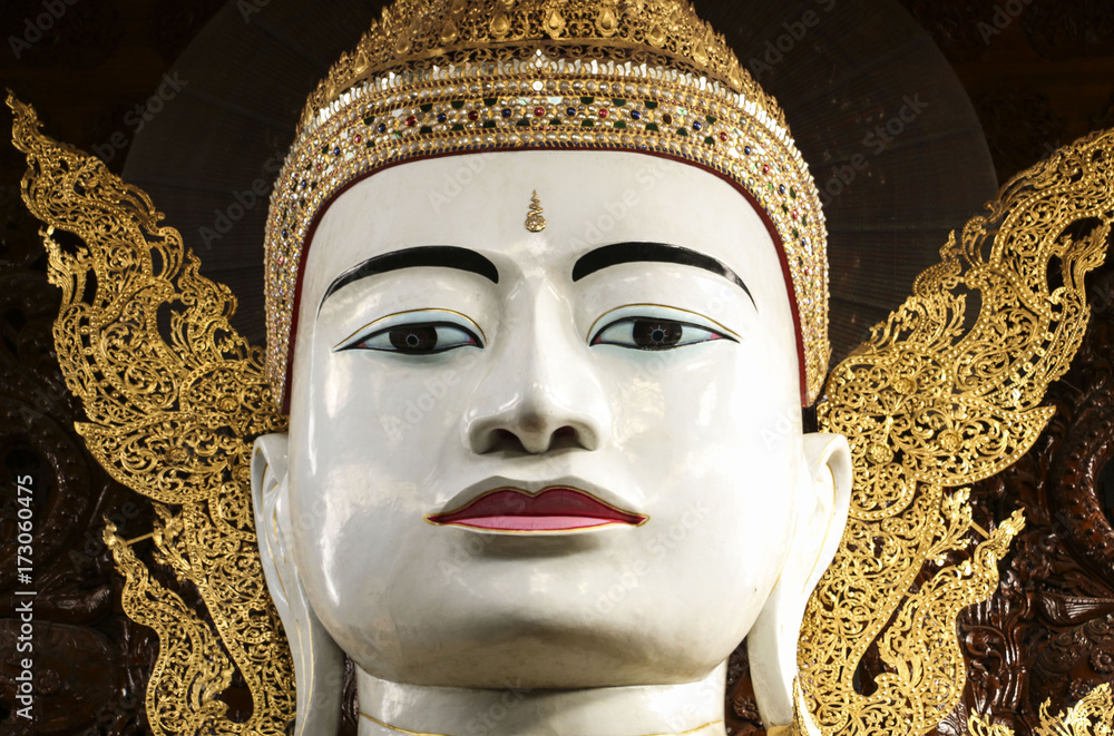 Buddha in gold, royal clothes,Ngar Htat Gyee pagoda,Yangon, Myanmar(Burma)