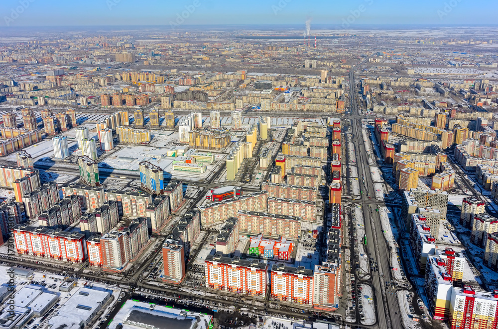 Tyumen, Russia - March 10, 2016: Aerial view on city quarters of 3rd Tyumen residential district