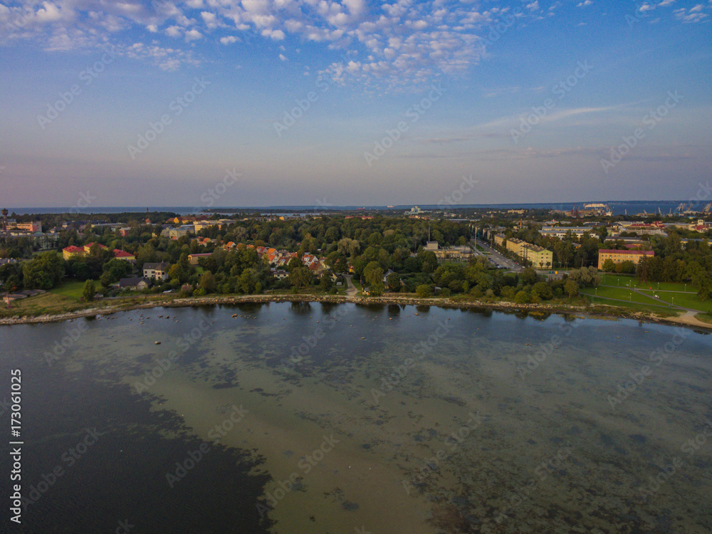 Aerial view panorama from sea, distrikt Kopli, Tallinn, Estonia.