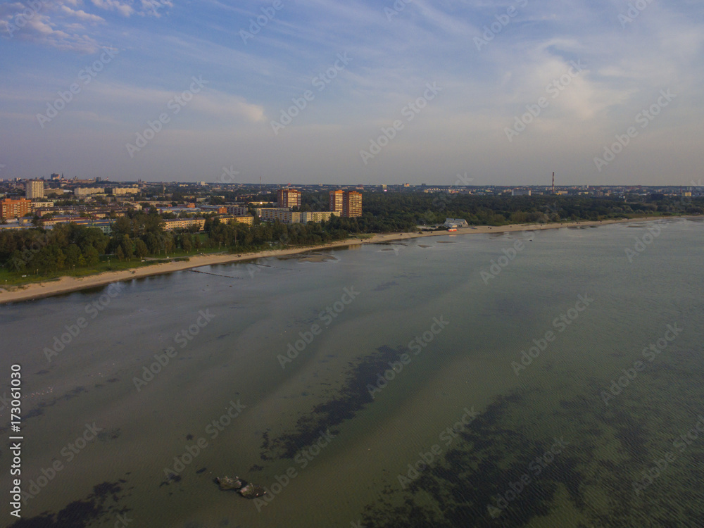 Aerial view panorama from sea, distrikt Kopli, Tallinn, Estonia.