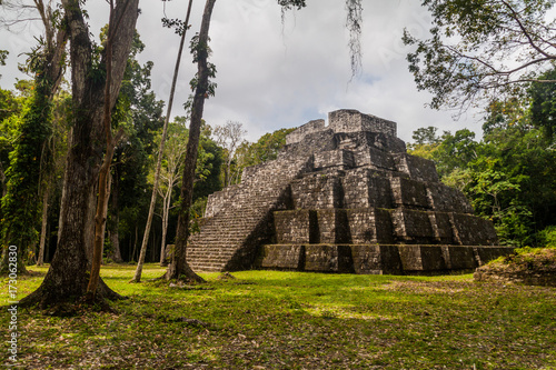Pyramid of Maler group at the archaeological site Yaxha, Guatemala photo