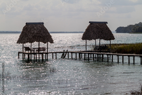 Huts at Peten Itza lake  Guatemala