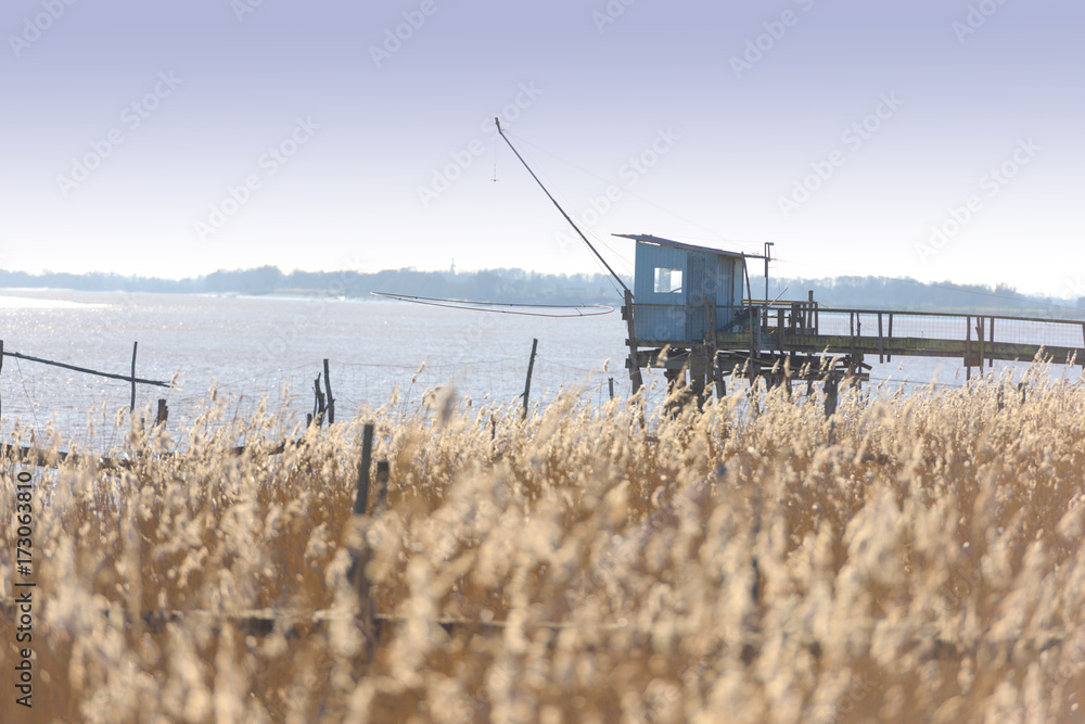 Fototapeta premium fishing cabin in the gironde estuary west coast of france